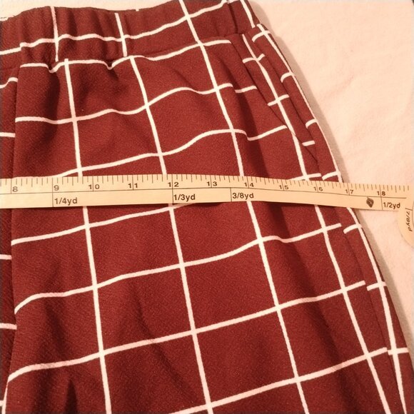Red Windowpane Check Slim Pants | Stretch Pull-On Dress Slacks | Medium - Picture 5 of 8